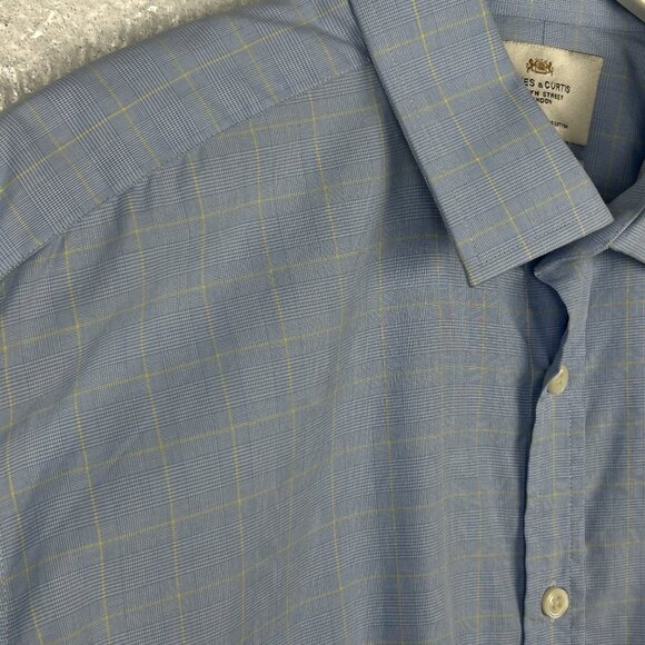 Hawes & Curtis Dress Shirt Mens 17 St. James Slim Fit‎ Blue Plaid Luxury Cotton - Picture 4 of 14